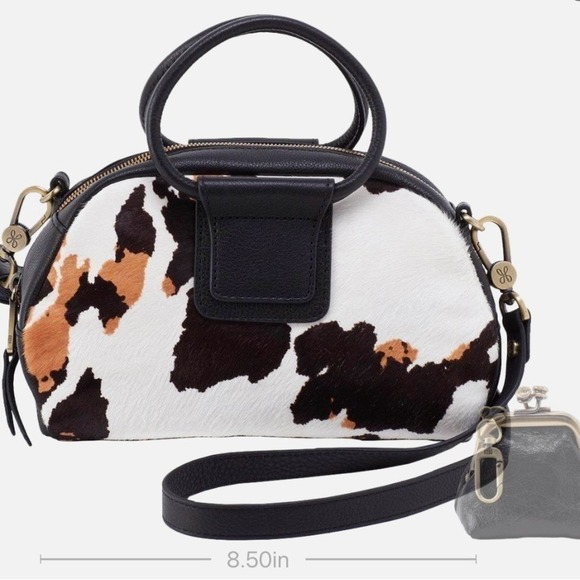 Hobo Sheila Small Mini Cow Print Hair On Leather Satchel, Black/Brown, NWT - Picture 5 of 11
